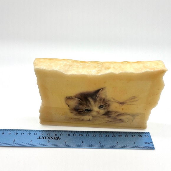 Vintage Kitten Dragonfly Stone Block‎ Paperweight Desk Decor Cute Cat Art - Picture 2 of 7